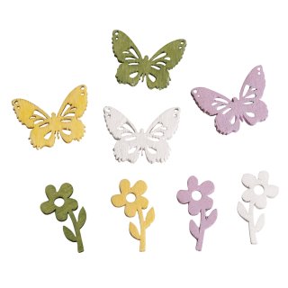 Holz-Streuteile Blumen&Schmetterlinge, 2cm, 4 Farben, SB-Btl 24Stück