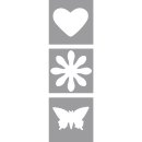 Motivstanzer Set Herz,Blume,Schmetterling, 2,54cm Ø