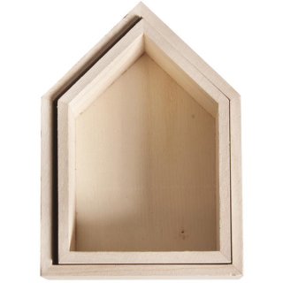 Holz Rahmen Häuser, FSC Mix Credit, 14x10x4cm+12,5x8,5x4cm