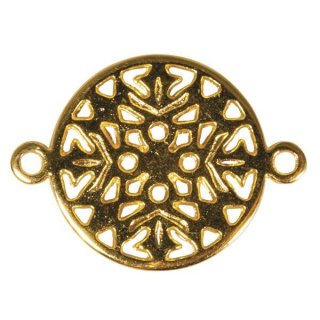 Metall-Zierelement Ornament rund, gold, 15mm, Ösen 1mm ø, Beutel 1Stück