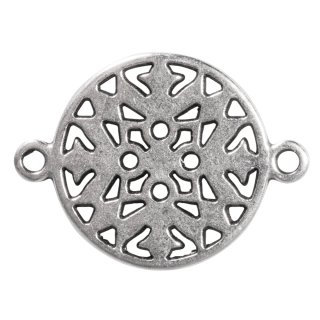 Metall-Zierelement Ornament rund, silber, 15mm, Ösen 1mm ø, Beutel 1Stück