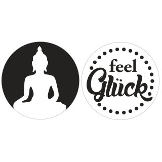 Labels: Buddha, "feel Glück", 30mm ø, Beutel 2Stück