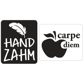 Labelset: "handzahm", "carpe diem", 25x30mm, Beutel 2Stück