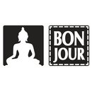 Labelset: "Bonjour", Buddha, 25x25mm, Beutel 2Stück
