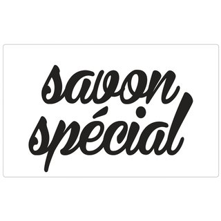 Label: "savon spécial", 40x65mm, Beutel 1Stück