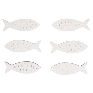 Holz-Streuteile Fische, weiß, 5x1,5cm, mit Glitter, Beutel 6Stück
