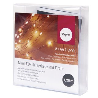 Mini LED-Lichterkette mit Draht, lichtgelb, 120cm, 10 Lichter, Batteriebetrieb