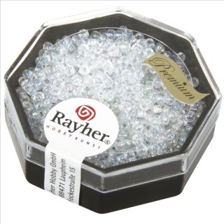 Premium-Rocailles, 2,2 mm ø,  transparent Rainbow, Dose 8g