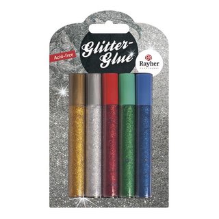 Set Glitter-Glue verschiedene Farben, 10ml, Blister 5 Stück