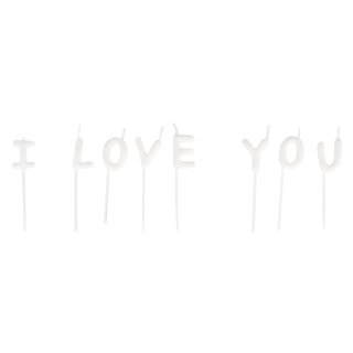 Kerzensticks "I LOVE YOU", weiß, 2x7,7cm, 8 Buchstaben, Beutel