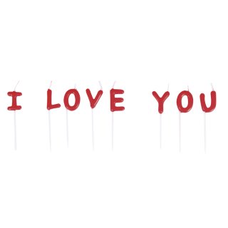 Kerzensticks "I LOVE YOU", klassikrot, 2x7,7cm, 8 Buchstaben, Beutel