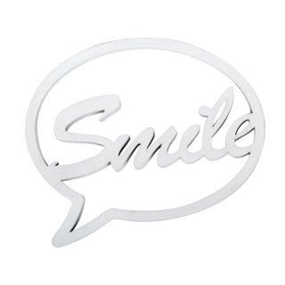 Holzschrift in Sprechblase "Smile", weiß, 11x9,5x1cm, Beutel 1Stück