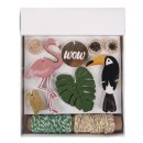 Set-Geschenkanhänger Tropical, Flamingo, Tags+Kordel+Stempel