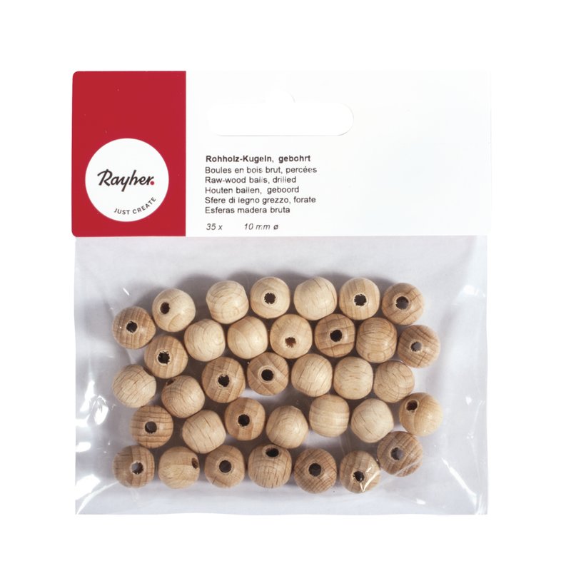 Rayher Rohholz-Kugeln 50 Mm – 2 Stück, Buchenholz, Durchgebohrt (8 Mm), Zum Basteln & Bemalen