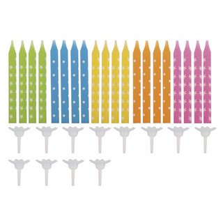 Geburtstagskerzen mit Halter, farblich sortiert, bunt, 6,4cm, 1 Set