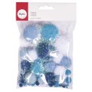 Metallic-Pompons,sortiert, blau-weiß, Farben+Größen sortiert, Beutel 50Stück