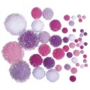 Metallic-Pompons,sortiert, pink-weiß, Farben+Größen sortiert, Beutel 50Stück