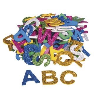 Moosgummi Alphabet Glitter, 3cm, selbstklebend, Beutel 130Stück