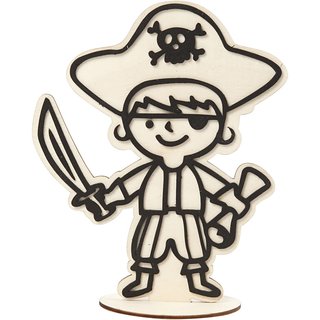 Deko-Figur Pirat mit Hut, Holz mit Moosgummi, Beutel 1 Stück, 19 cm hoch