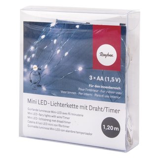 Mini LED-Lichterkette mit Draht & Timer, 120cm, 10 LEDs