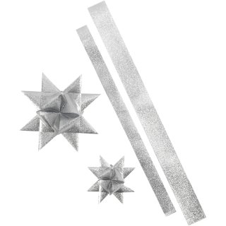 Folienstreifen für Fröbelsterne, B 25+40 mm, 16 Streifen, Silber mit Glitter
