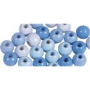 Holz Perlen Mischung,  6mm ø, hellblau Töne, poliert, Beutel 116Stück