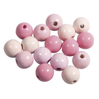 Holz Perlen Mischung  12mm ø, rosa Töne, poliert, Beutel 32Stück