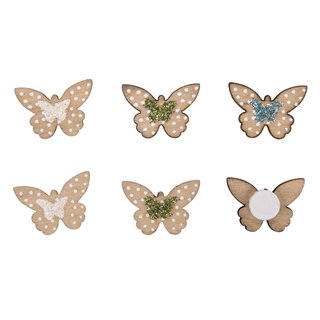 Holz-Streuteile Mini Schmetterlinge mit Klebepunkt, Beutel 12 Stück