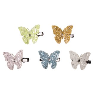Glitter-Schmetterlinge auf Klammer, bunt, Beutel 5 Stück