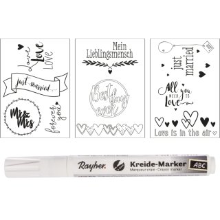 Fenster Malvorlagen Hochzeit&Liebe, 3 Vorlagen + 1 Kreidemarker, 1 Set