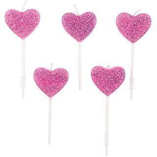 Kuchenkerzen Herzen mit Glitter, 5 Stk, pink, 1 Set