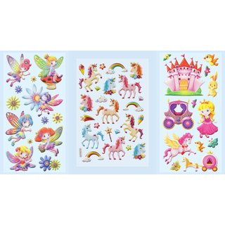 SOFTY-Sticker Mädchen: Feen, Einhörner, Prinzessin, 1 Bogen 9,5x18cm