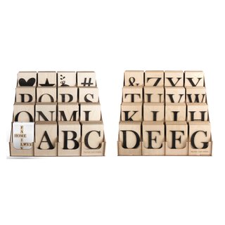 Holz-Buchstaben, Symbole und Motive im Scrabble-Style, schwarz, 10,5x14,8cm