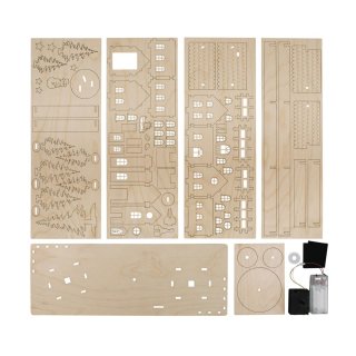 Holz 3D Bausatz Alpendorf, FSC Mix Cred, natur, 40x14,5x20cm, 94tlg., +Drehteller, Box