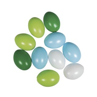 Plastik Eier, 6cm ø, blaugrün, 4 Farben sortiert, Beutel 10Stück