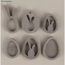 Silikon Gießform Eier + Hasen Anhänger, 14,5x26x1,5cm, 6 Formen, Box 1Stück