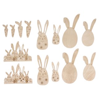 Furnierholz Osterhasen & Freunde, natur, 3,9-8,8cm, Stärke 1mm, SB-Btl. 14Stück