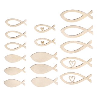 Furnierholz Fische, natur, 4-6cm, Stärke 1mm, SB-Btl. 16Stück