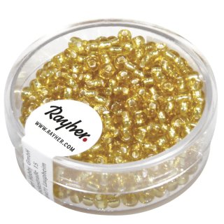 Rocailles, 2,6 mm ø, mit Silbereinzug, gold, Dose 16g