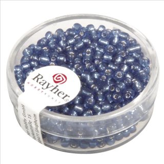 Rocailles, 2,6 mm &oslash;, mit Silbereinzug, h.blau, Dose 16g