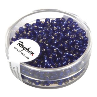 Rocailles, 2,6 mm ø, mit Silbereinzug, d.blau, Dose 16g