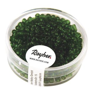 Rocailles, 2,6 mm ø, transparent, grün, Dose 17g