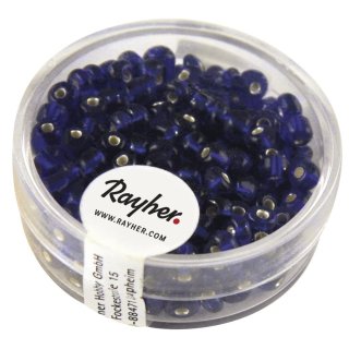 Rocailles, 4 mm &oslash;, mit Silbereinzug, d.blau, Dose 17 g
