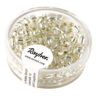 Rocailles, 4 mm ø, mit Silbereinzug, silber, Dose 17 g