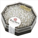 Premium-Rocailles, 2,2 mm &oslash;, bergkristall, Dose 12g, mit Silbereinzug