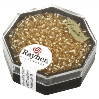 Premium-Rocailles, 2,2 mm &oslash;, helltopas, Dose 12g, mit Silbereinzug
