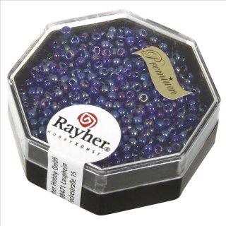 Premium-Rocailles, 2,2 mm &oslash;, ultrablau, transparent Rainbow, Dose 8g