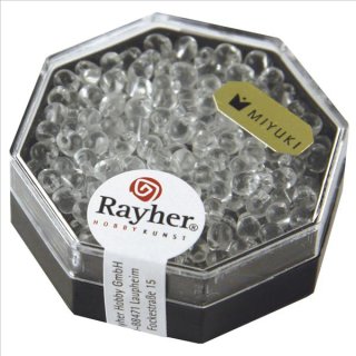 Miyuki-Perle-Drop, transparent, bergkristall, Dose 12g, &oslash; 3,4 mm