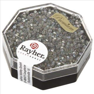 Delica-Rocailles, 1,6 mm &oslash; , silbergrau, Dose 6g, transparent Rainbow