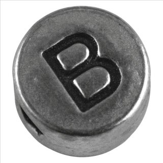 Metall-Perle "B", silber, ø 7 mm, Loch 2 mm